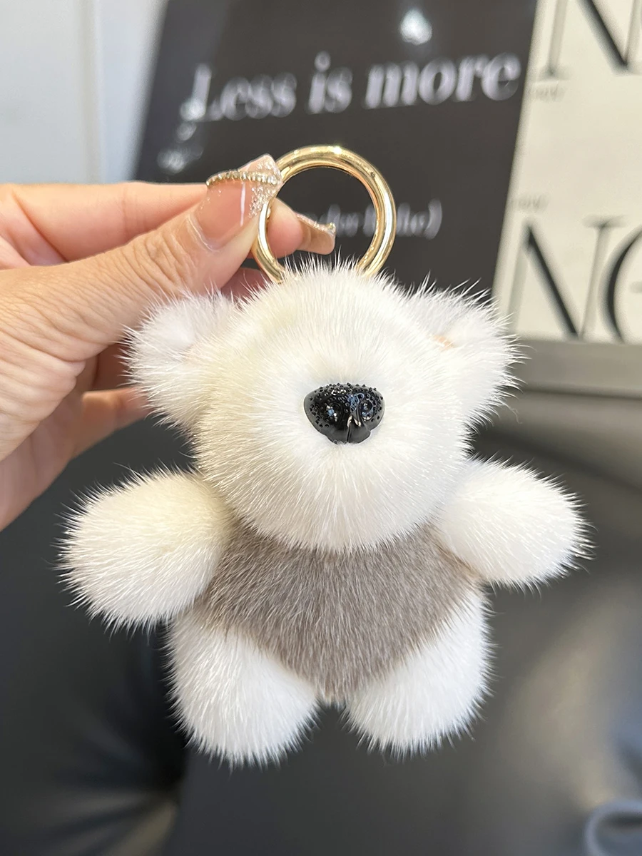 

2025 New Natural Mink Fur Little Bear Key Chain Charm Women Fashion Plush Car Keychain Bag Pendant Party Gift Jewelry Trinket