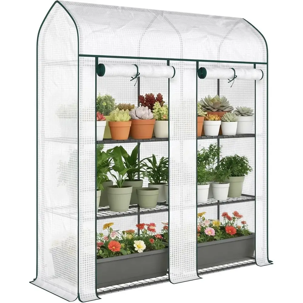 

Компактная 3-ярусная мини-теплица для улицы и дома, 56,3 x 18,1 x 65 см, портативная садовая теплица с покрытием из полиэтилена, белая