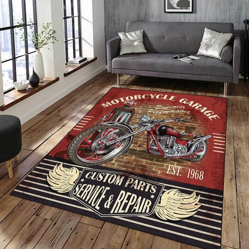 Alfombra con póster de coche y motocicleta clásica Retro, alfombra impresa en 3D, alfombras para sala de estar y dormitorio, decoración del hogar, alfombrillas antideslizantes para puerta