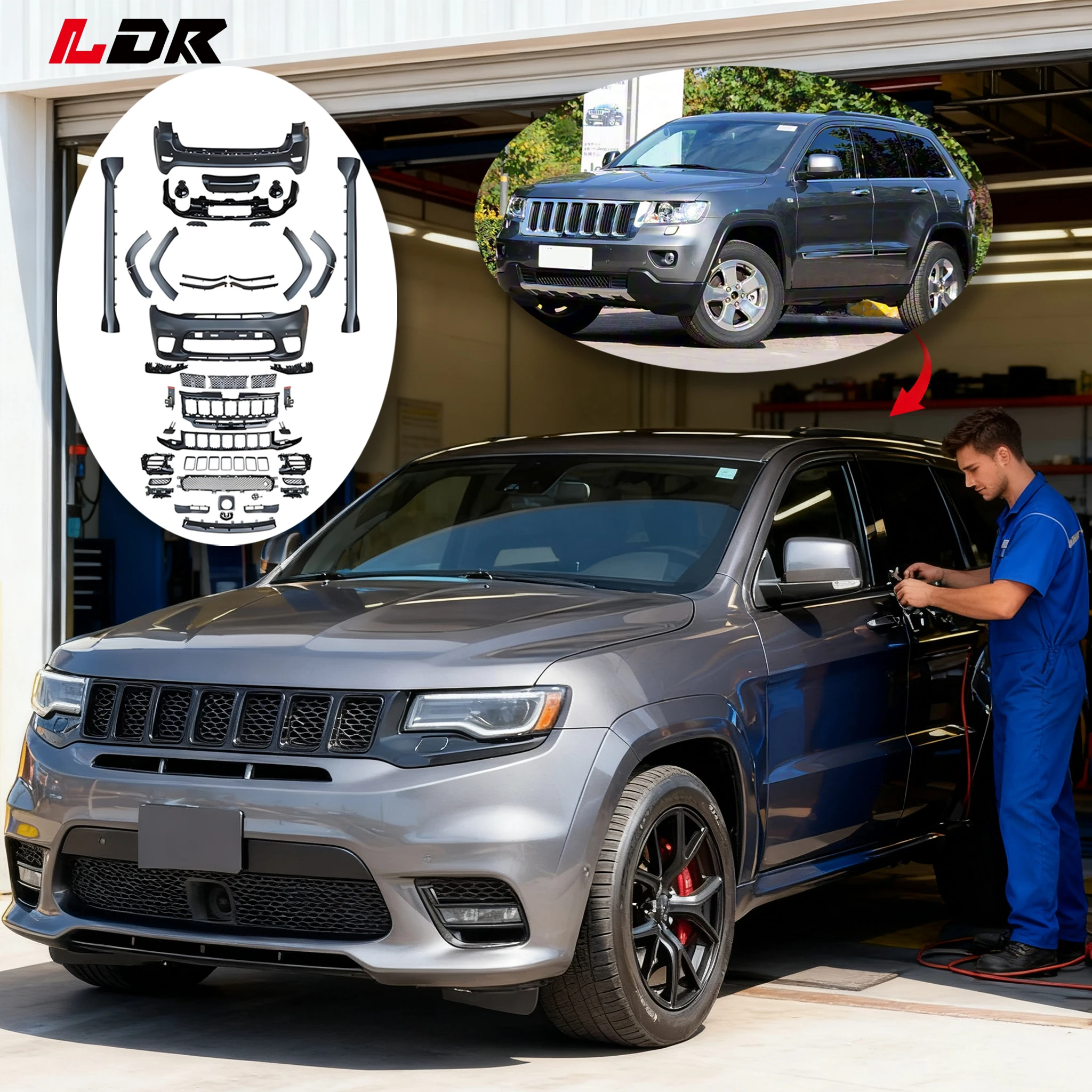 BodyKit for  Grand Cherokee 2013-2020 Upgrade to SRT Style with Hood Front Rear Bumper Side Skirt Grille Factory Direct