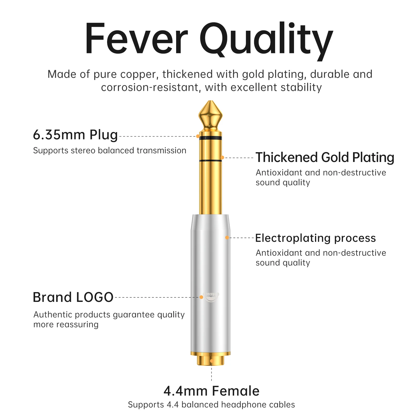 OKCSC DJ64 HiFi Audio Adapter 6.35mm Male to 4.4mm/3.5mm Female for Sound/Amplifier/Mixer/Headphones/ Sound Card/Electric Guitar