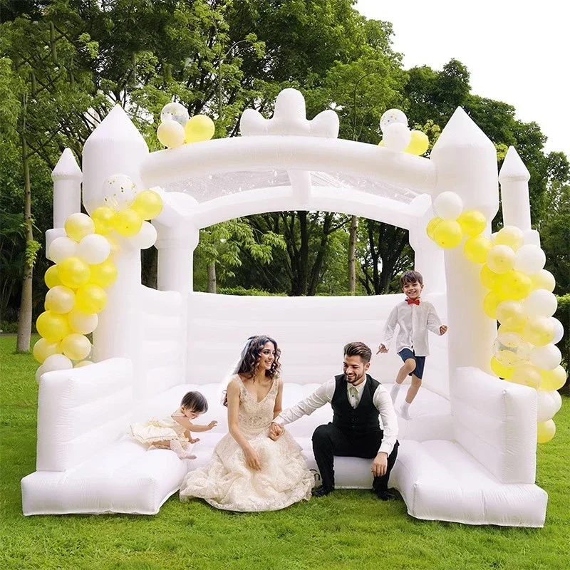 4M-13ft White Inflatable wedding castle trampoline Bounce House with blower Party event Rental kids toy outdoor Jumping bed