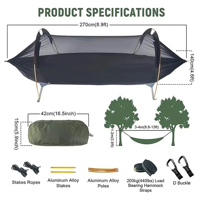 TRAVELER Tree Mounted Camping Pod, Waterproof Windproof Shelter with Built-in Hammock & Mesh, for Solo Adventure and Bushcraft