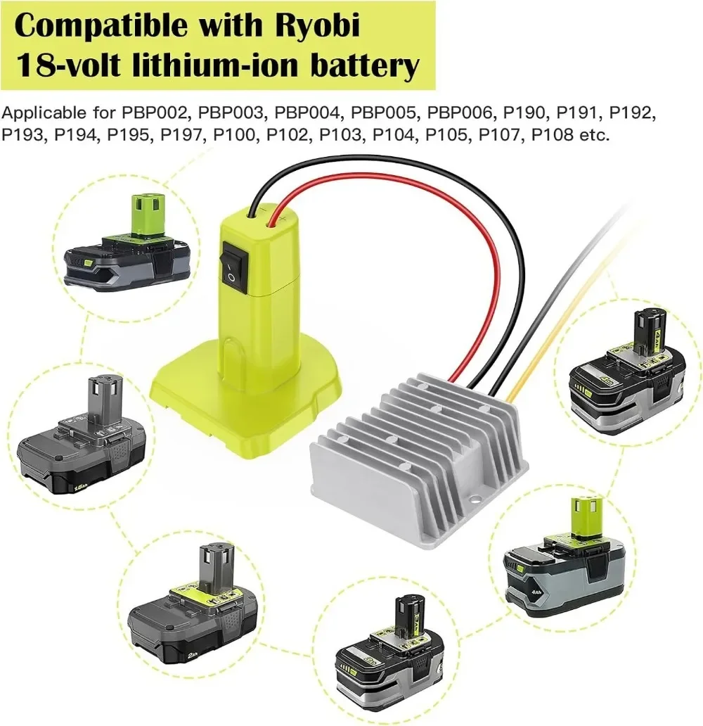 Adaptador conversor para Ryobi com interruptor, buck automático, regulador de tensão, DIY RC Car Toys, DC 18V para DC 12V, 240W