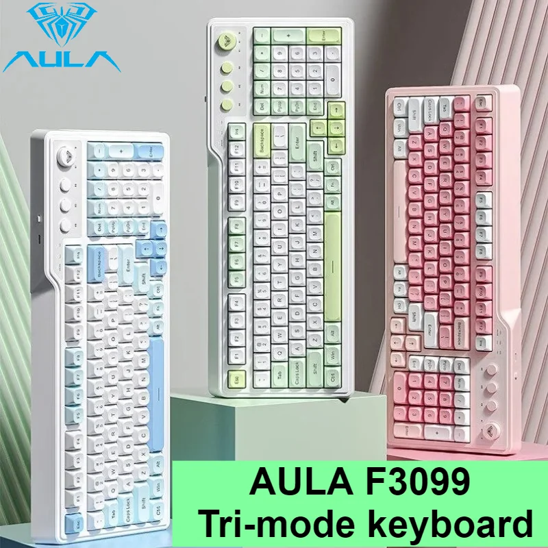 AULA F3099 99 Keys Mechanical Feel Keyboard RGB Backlit Tri-Mode Bluetooth 2.4G Wired Silent Gaming Keyboard for PC Laptop Mac