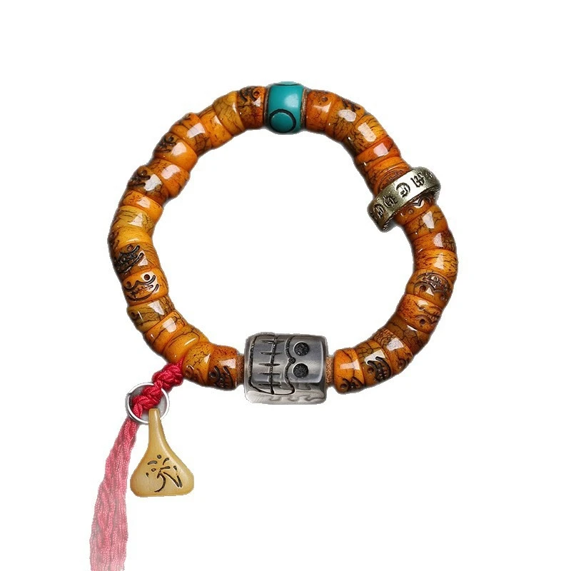 Returned bone sausage beads carving A Dull strings single ring material ware yak bone copper accessories Buddha beads