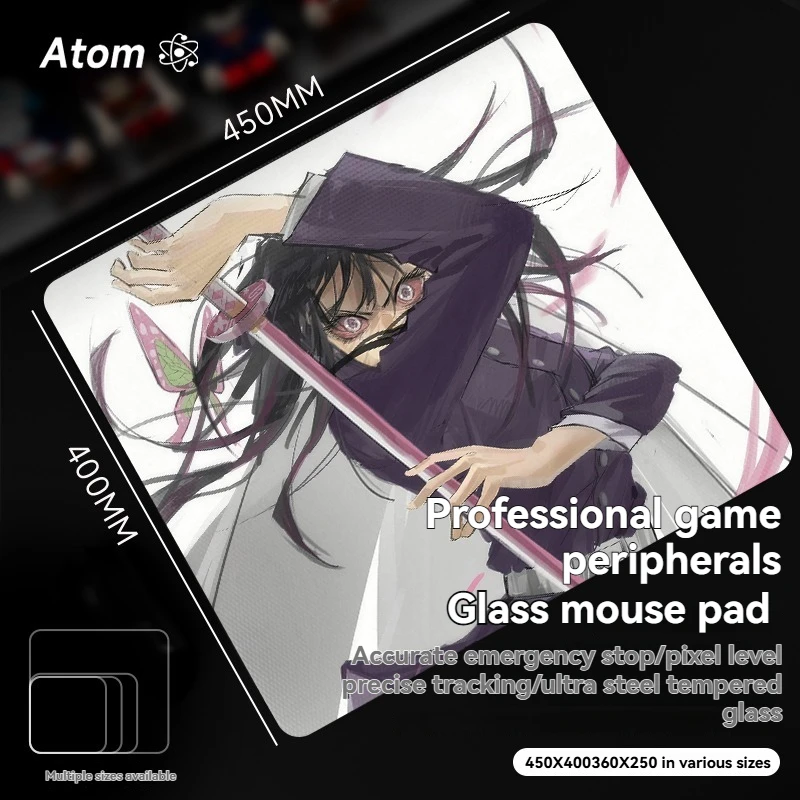 ATOM Photovoltaic Glass Mouse Pads Custom Personalised Laser Engraving Technology Anime Desk Pad PC FPS Esports Gaming Mouse Pad