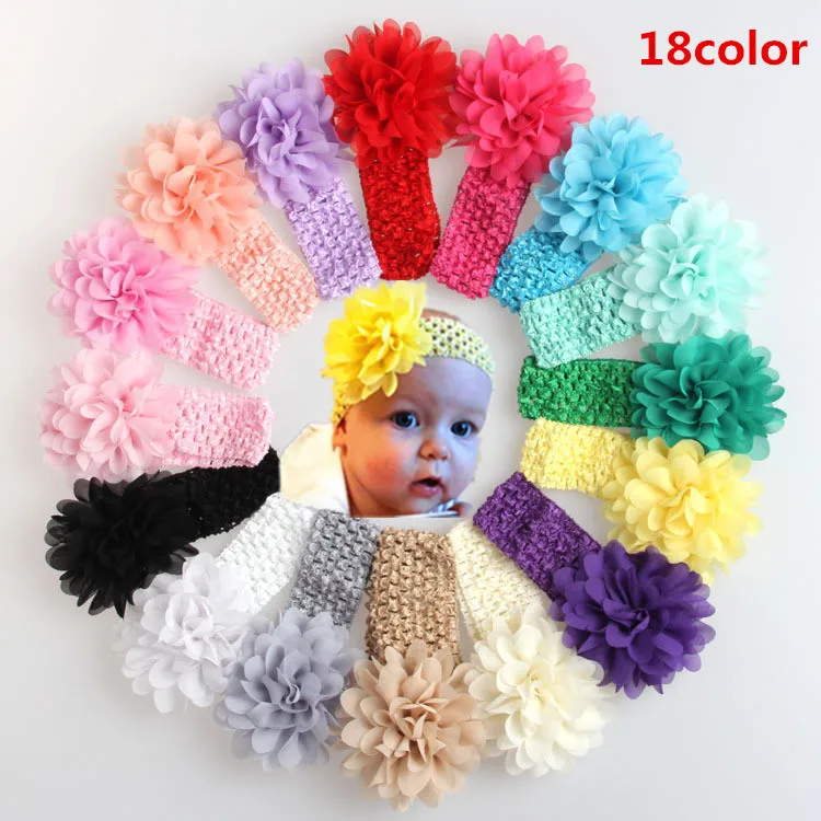 Baby Headwear Handmade Chiffon Flower Headbands Baby Girl Headwrap Children\'s Knitted Hairband Baby Hair Accessories