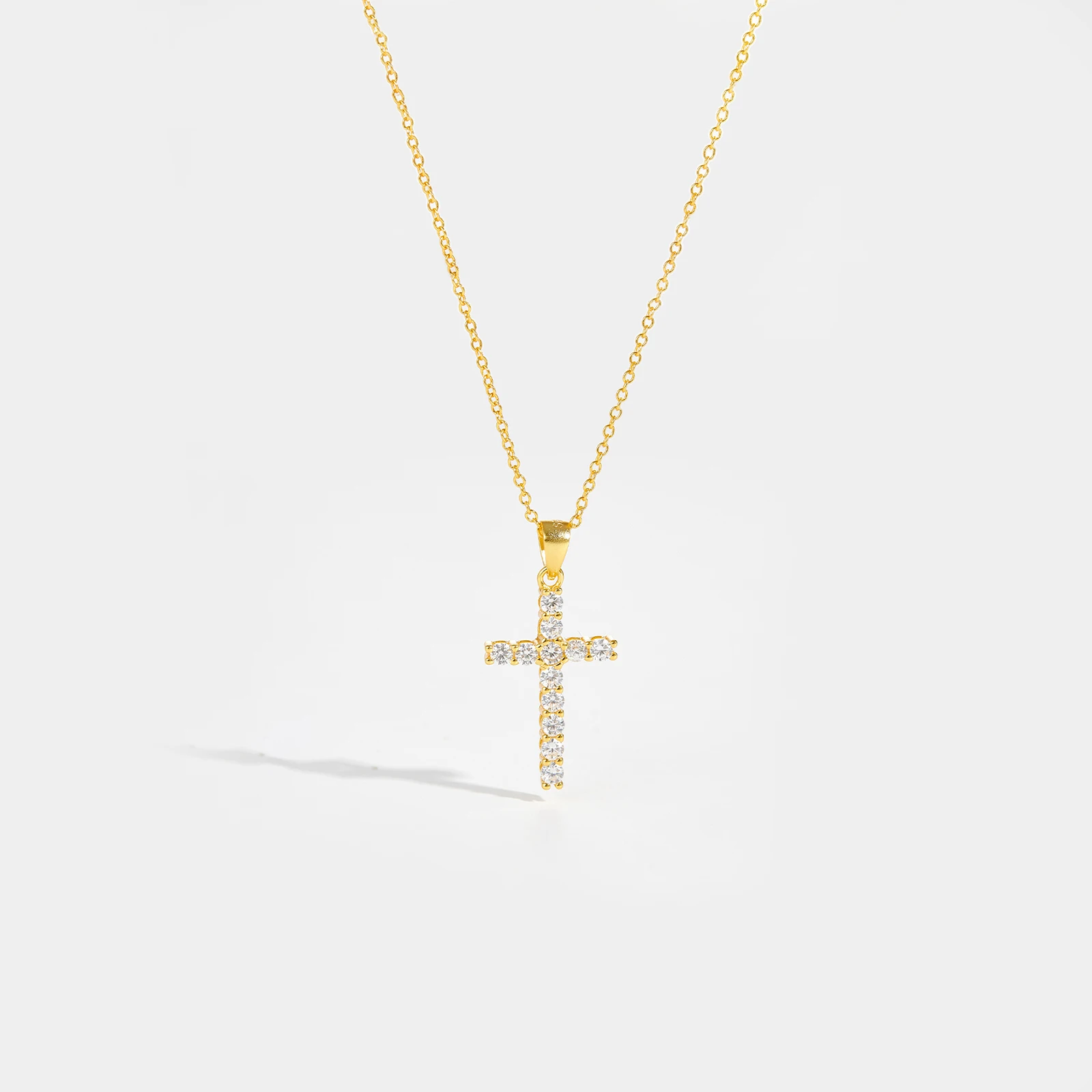 ANDYWEN 925 Sterling Silver Gold Clear Zircon Cross Pendant Necklace Long Chain Luxury Clip Wedding Rock Punk Sunmmer Choker