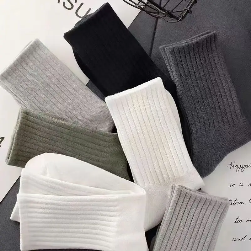 5/10 Pairs Fashion Men\'s High Quality Mid Length Socks Sweat Absorbing Long Tube Men\'s Cotton Socks Solid Color Business Socks