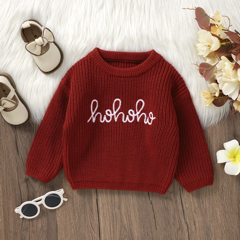 VISgogo 0-3 Years Baby Christmas Sweater Long Sleeve Crew Neck Letters Winter Pullover Sweater Infant Clothes for Girls Boys