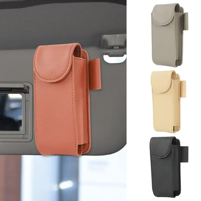 

Car Sun Visor Sunglasses Holder PU Leather Magnet Glasses Cases Eyeglass /Card /Ticket Hanger Clip Storage Boxe Auto Interior