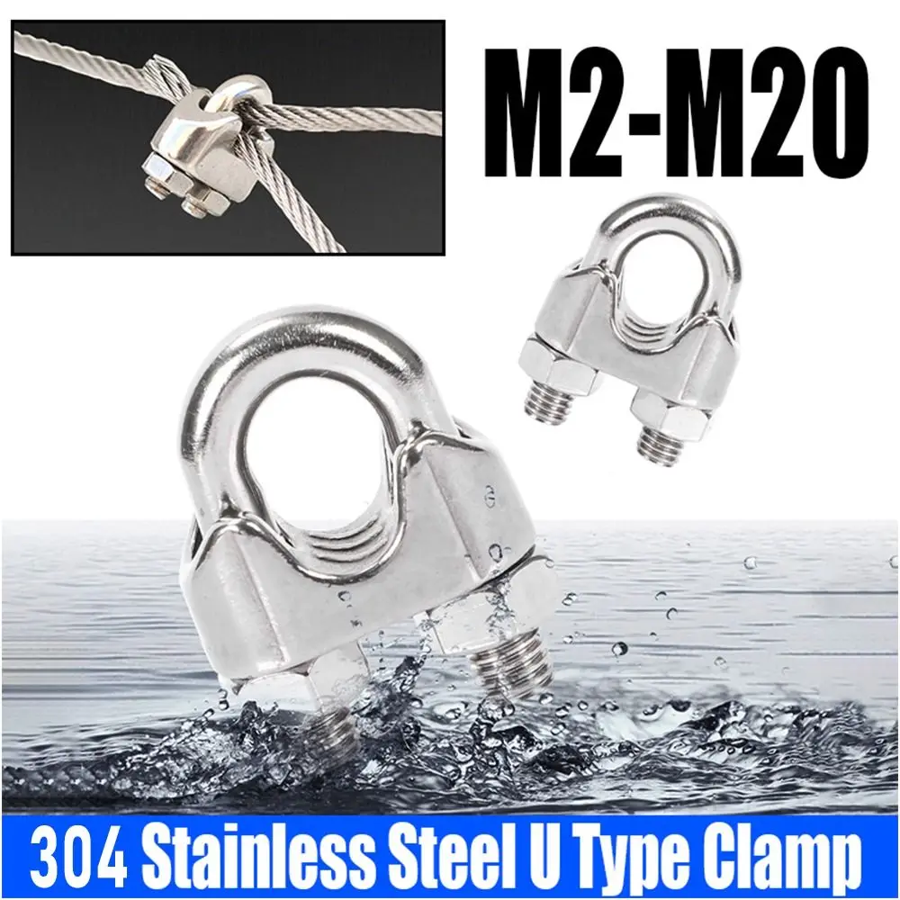 1Pc M2/3/4/5/6/8/10/12/14mm Wire Rope Sleeve 304 Stainless Steel U Type Cable Clip Fixing Clip Hardware Wire Clamp Bolts Rigging