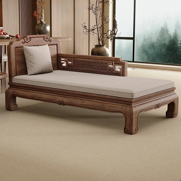 Song style aesthetic solid wood arhat bed, black walnut living room, Zen small apartment, home sitting and sleeping sofa, arhat