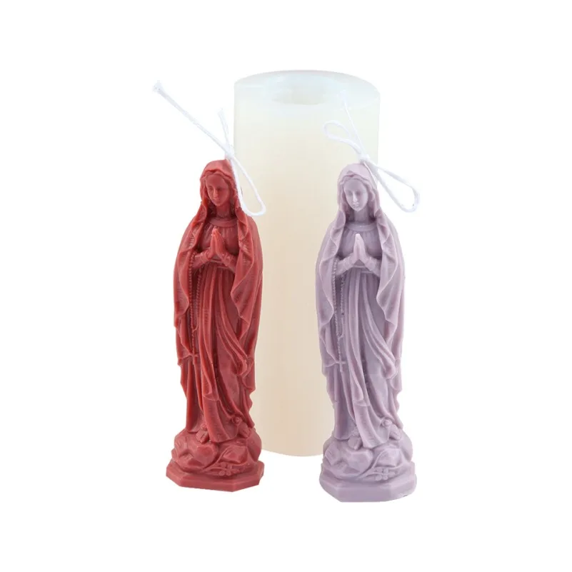 3D Virgin Mary Silicone Candle Molds DIY Prayer Madonna Statue Sculpture Plaster Crafts Decorative Mold Family Party Gift Making