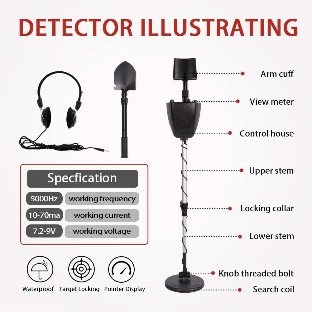 GC-1016A Underground Metal Detector Versão Atualizada Do Detector De Ouro E Prata De Nível De Entrada Com Pá De Fone De Ouvido