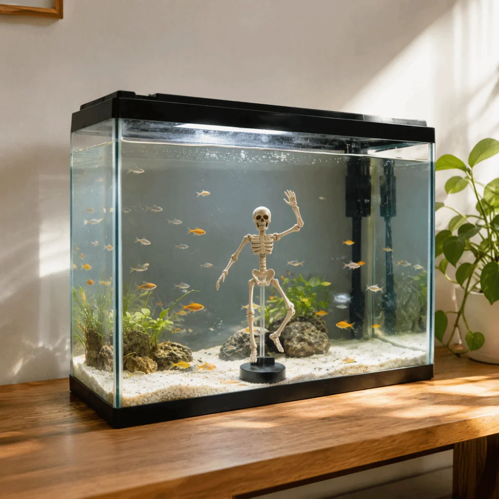 Air-Driven Dynamic Skeleton Aquarium Decoration Floating Design with Air Tube Fish Tank Decorations Dancing Motion