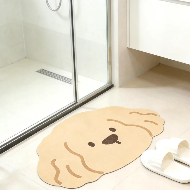 VIKAMA Kawaii Blush Cheek Bear Outline Diatom Mat Anti Slip Quick Dry Thin Floor Rug For Shower Door Vanity Kids Bathroom Decor