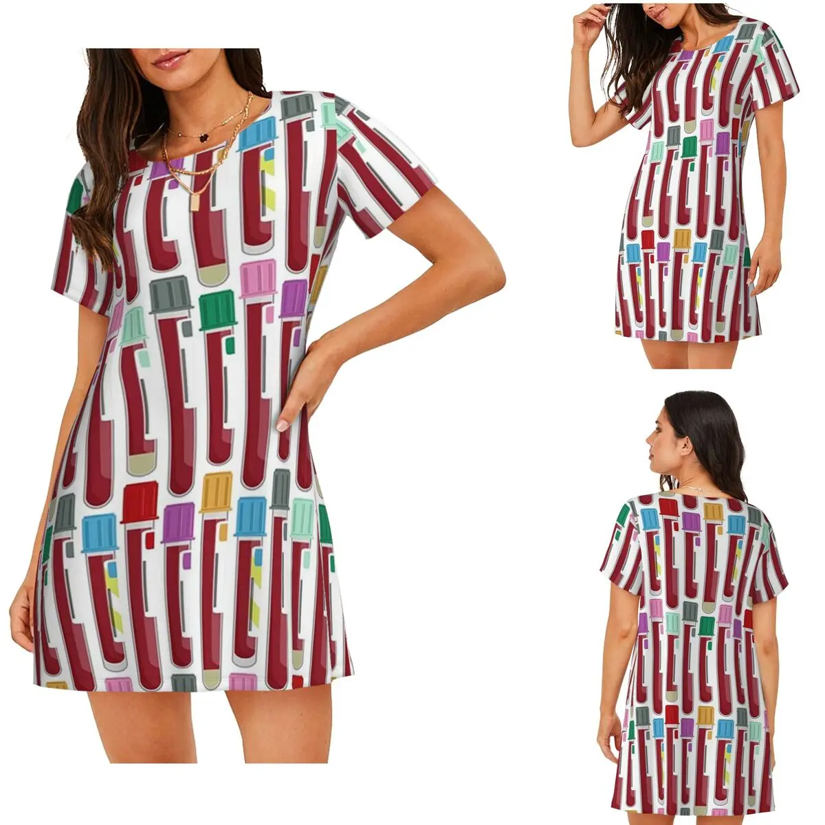 Custom Phlebotomy Blood Tubes Short Sleeves Nightdress For Sleeping Sleepshirts Women Short Sleeve Nightgowns Loose Pajama Dress