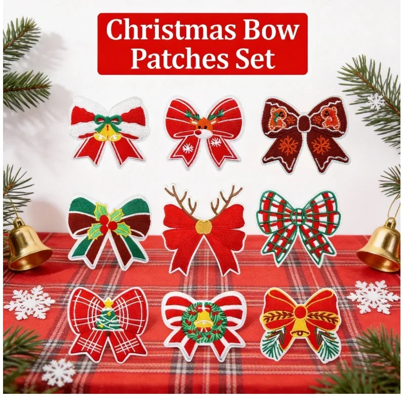 10/12Pcs Cute Snowflake Red Bow Embroidery Patches Christmas Bell Biscuits Bulk Iron On For DIY Holiday Clothing
