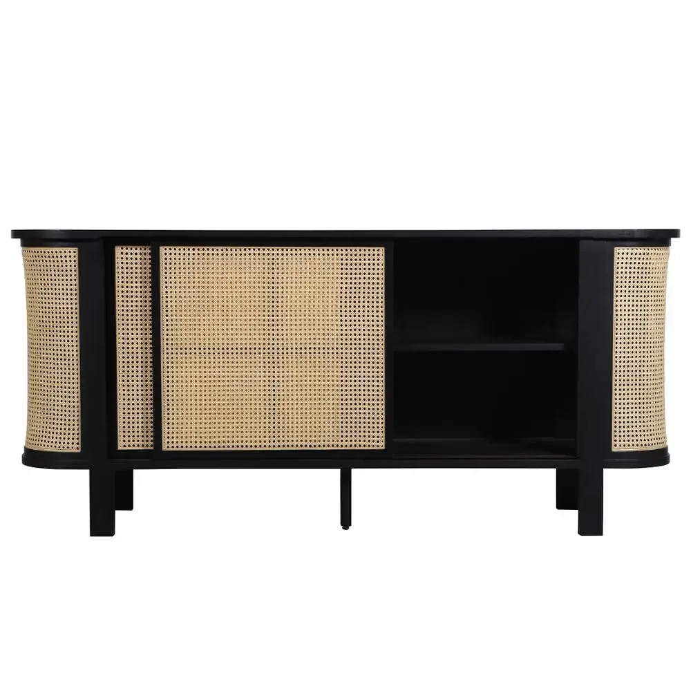 Contemporary Sliding Door Cane Sideboard Console Table Cabinet