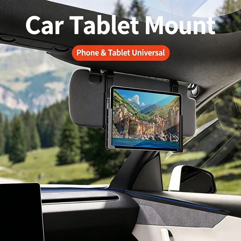 Car Phone Holder Multifunctional 360 Degree Rotating Rearview Mirror, Sun visor makeup mirror, 4.0-11.5 Inch Mobile GPS Holder