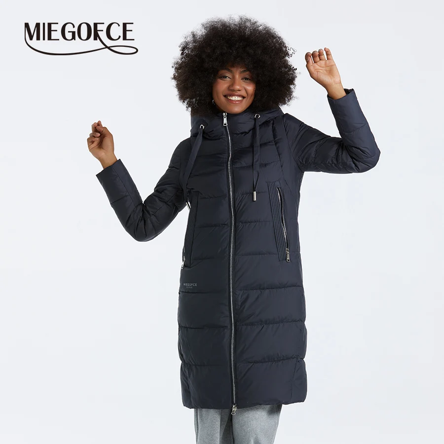 MIEGOFCE 2024 New Winter Elegant Women Long Cotton Jacket Hooded Warm Windproof Female Coat Zipper Stand Collar Parka D20680