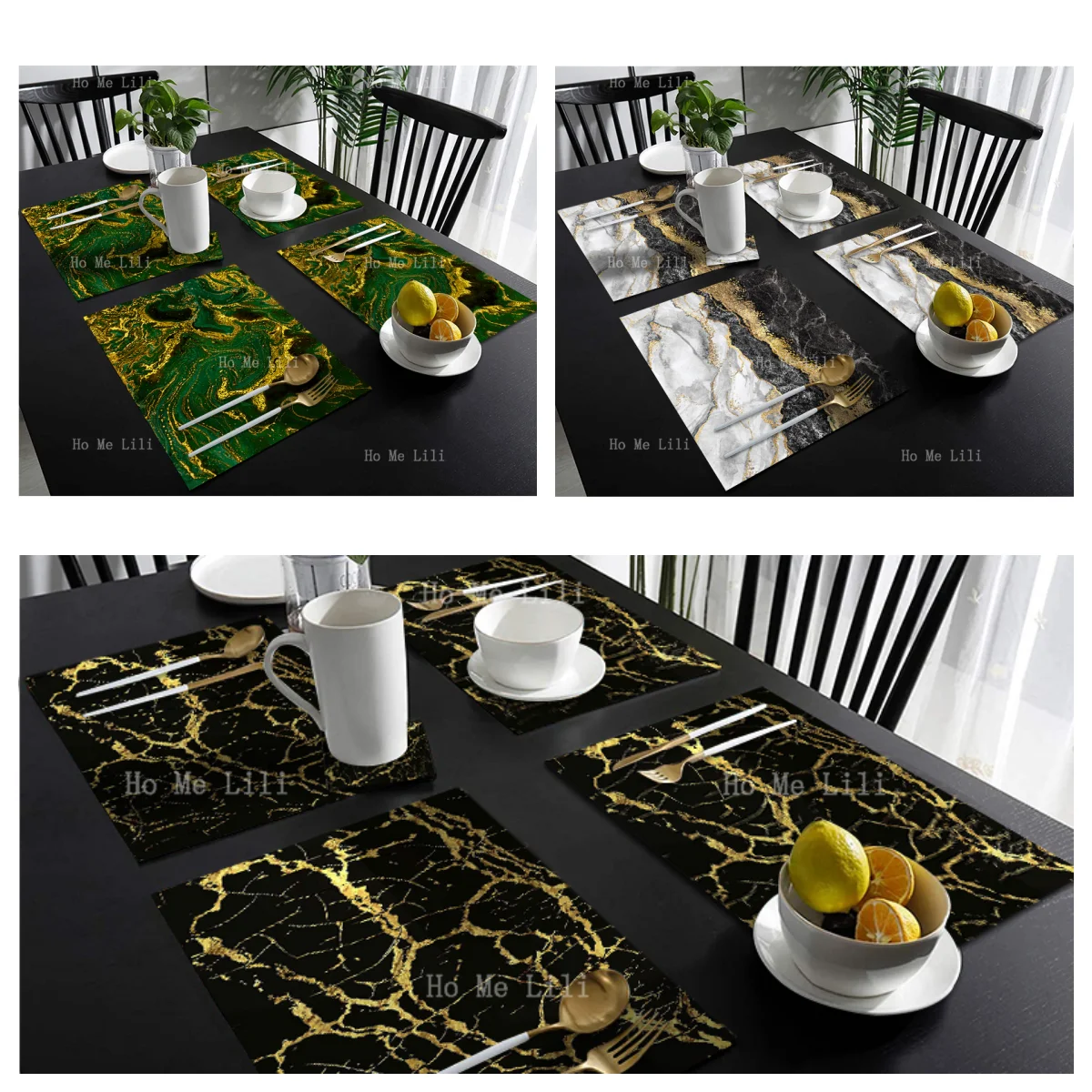 3d Black Green Gold Line Marble Printing Luxurious Unique Fashion Pattern