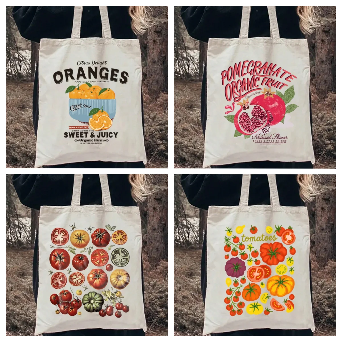 1pc Cute Fruit Pattern Women Shopping Bag No Zipper Canvas Bag Vintage Canvas Tote Bag Beach Bag for Travel, Grocery, Outings
