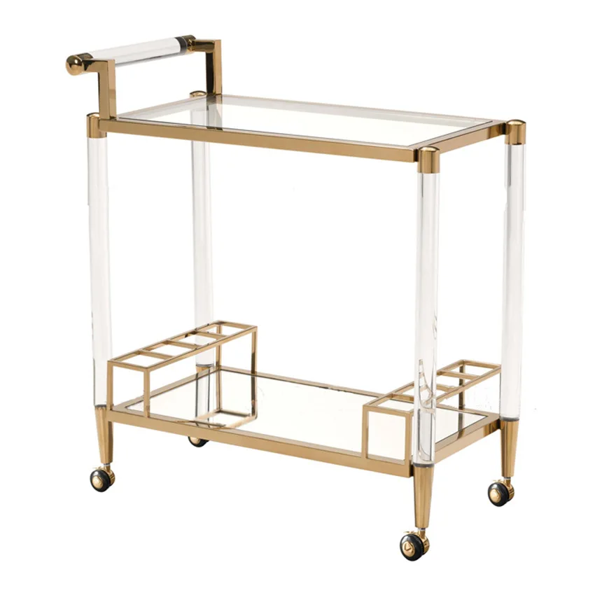 Mobile Bar Service Trolley Acrylic Stainless Steel Tea Cart Restaurant Hotel Homestay Wine Cart