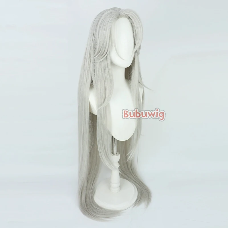 Bubuwig Capelli sintetici Ninety-Nine Parrucche Cosplay Path to Nowhere Ninety-Nine Parrucca lunga diritta grigio argento da 120 cm resistente al calore