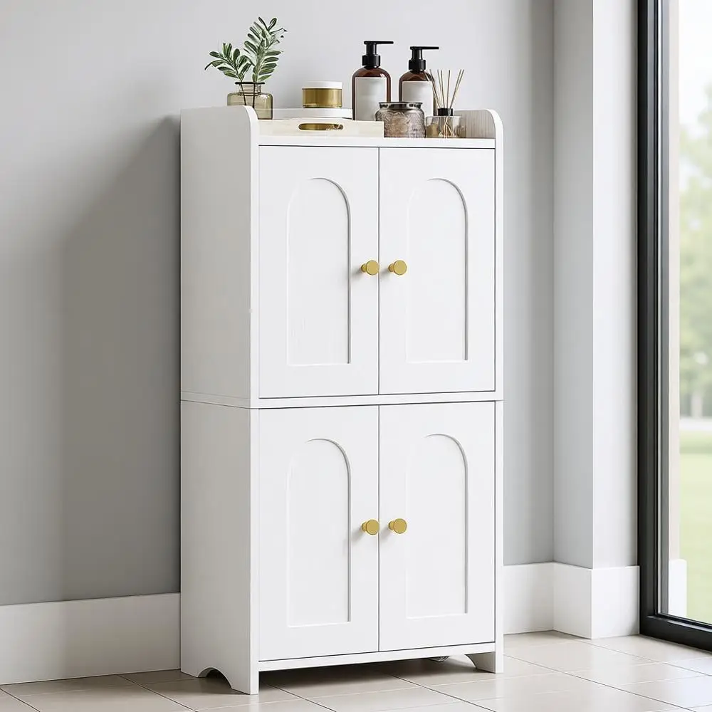 

Белый шкаф-комод в средиземноморском стиле с 4 дверцами для ванной, гостиной, кухни и прихожей – идеален для небольших помещений
