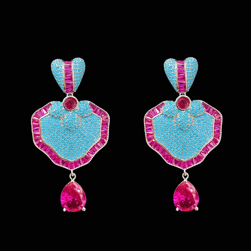 

Gorgeous earrings zirconia blue pink white luxury jewelry geometric pendant earrings wedding dinner party unique jewelry