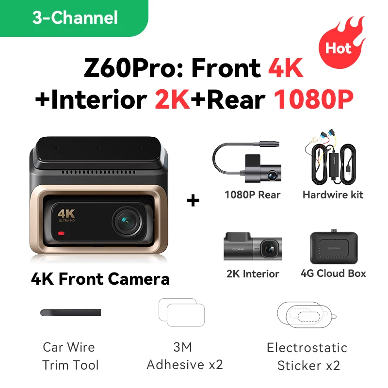 DDPAI 4K Dashcam Z60 Pro HDR Ondersteuning Voor- en Achtercamera Auto-interieurcamera SONY STARVIS2 678 Sensor 5GHz Wi-Fi GPS ADAS 4G Auto DVR