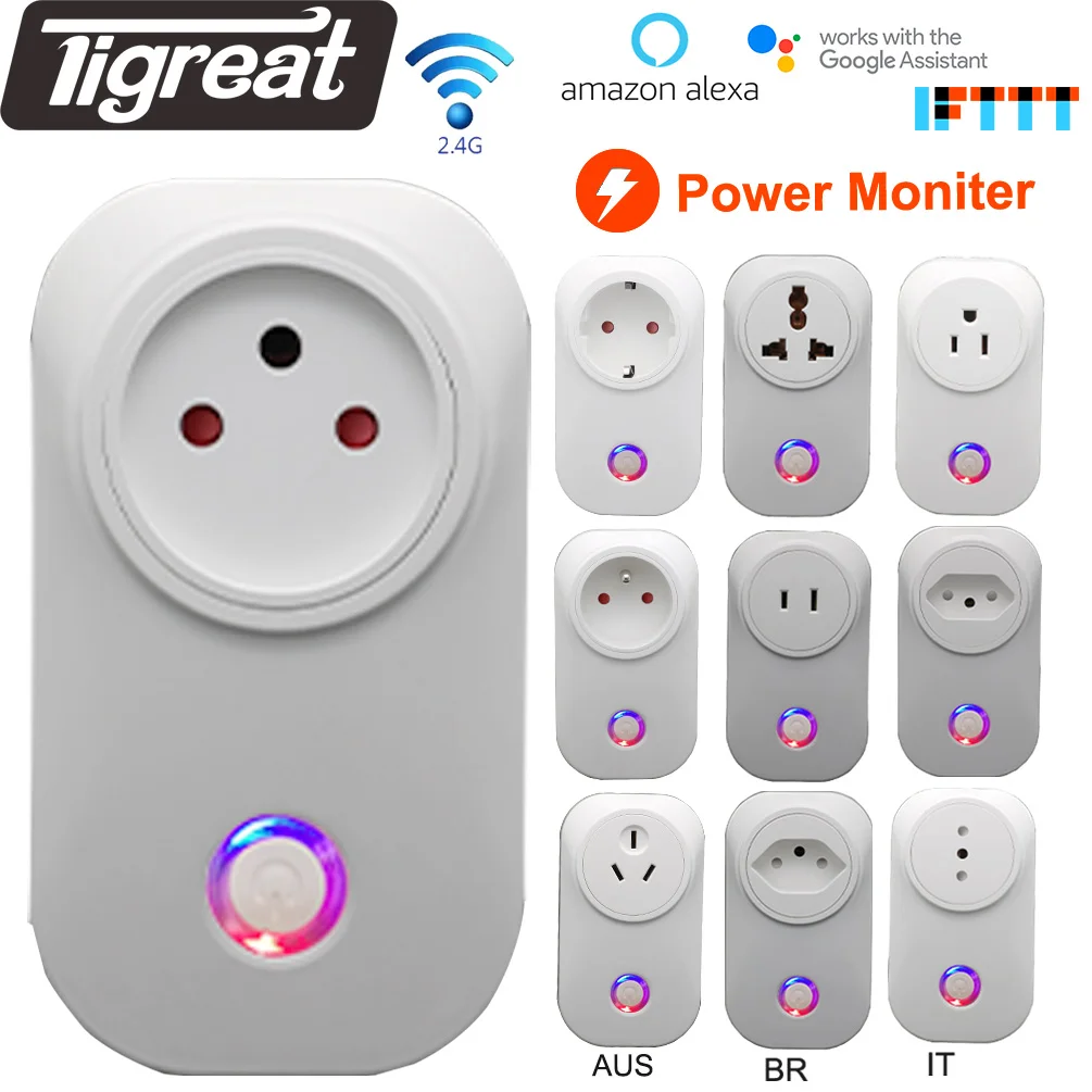 Tigreat Wifi Socket Smart Plug EU 16A Israel  ISR SUI BR UK US Tuya Timer Remote Alexa Google Home IFTTT Outlet Adaptor