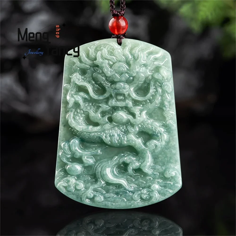 

Natural Jadeite A-goods Domineering Dragon Card Bean Green Icy Zodiac Jade Pendant Exquisite Engraver Handicraft Fashion Jewelry