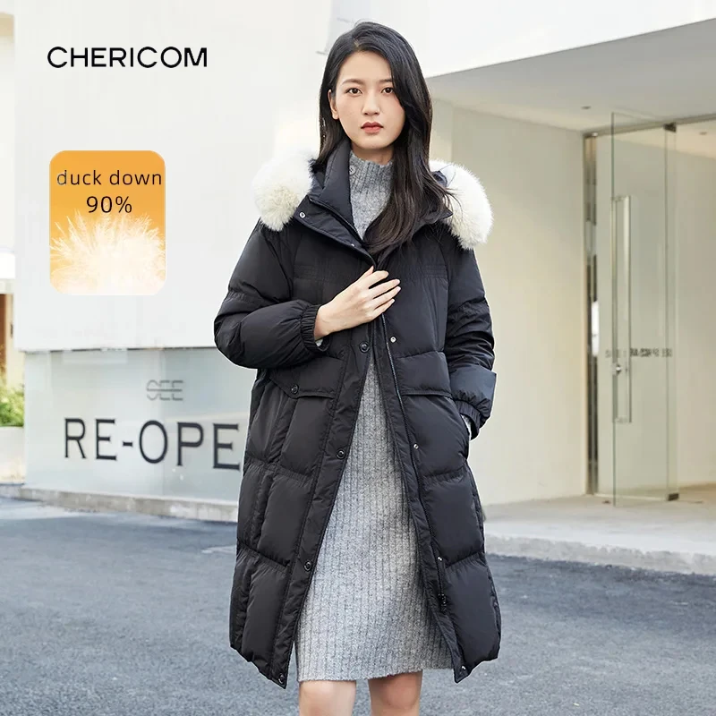 

Chericom женские зимние пуховики повседневные новые с меховой подкладкой капюшон с высоким воротником внутренний слой пуховик теплое зимнее стеганое пальто Y289225A