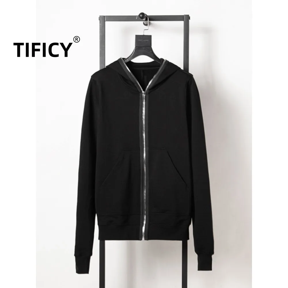 Dark RO Style Hoodies Sweatshirts Men's Cotton Autumn Long Zipper Top Slim Fit Long Sleeved Knitted Hooded Sweatshirt Jacket
