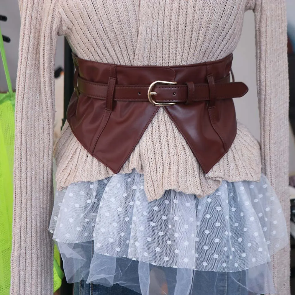 Fascia elastica regolabile alla moda Cintura larga in pelle PU tinta unita Cintura elastica in vita dimagrante Abiti con corsetto