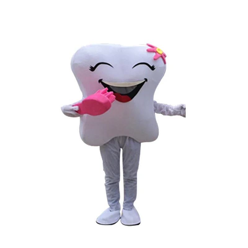 2024 carino bianco peluche dente mascotte Costume divertente dente bianco adulto Cosplay bambola Costume bellissimo cartone animato Set Costume vestito regalo