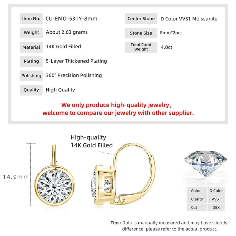 Lnkry 5MM/6.5MM/8MM Moissanit-Creolen 14k Goldgefüllte Funkelnde Labor-Diamant-Hebelverschluss-Ohrringe für Frauen Geschenk – Detail 17