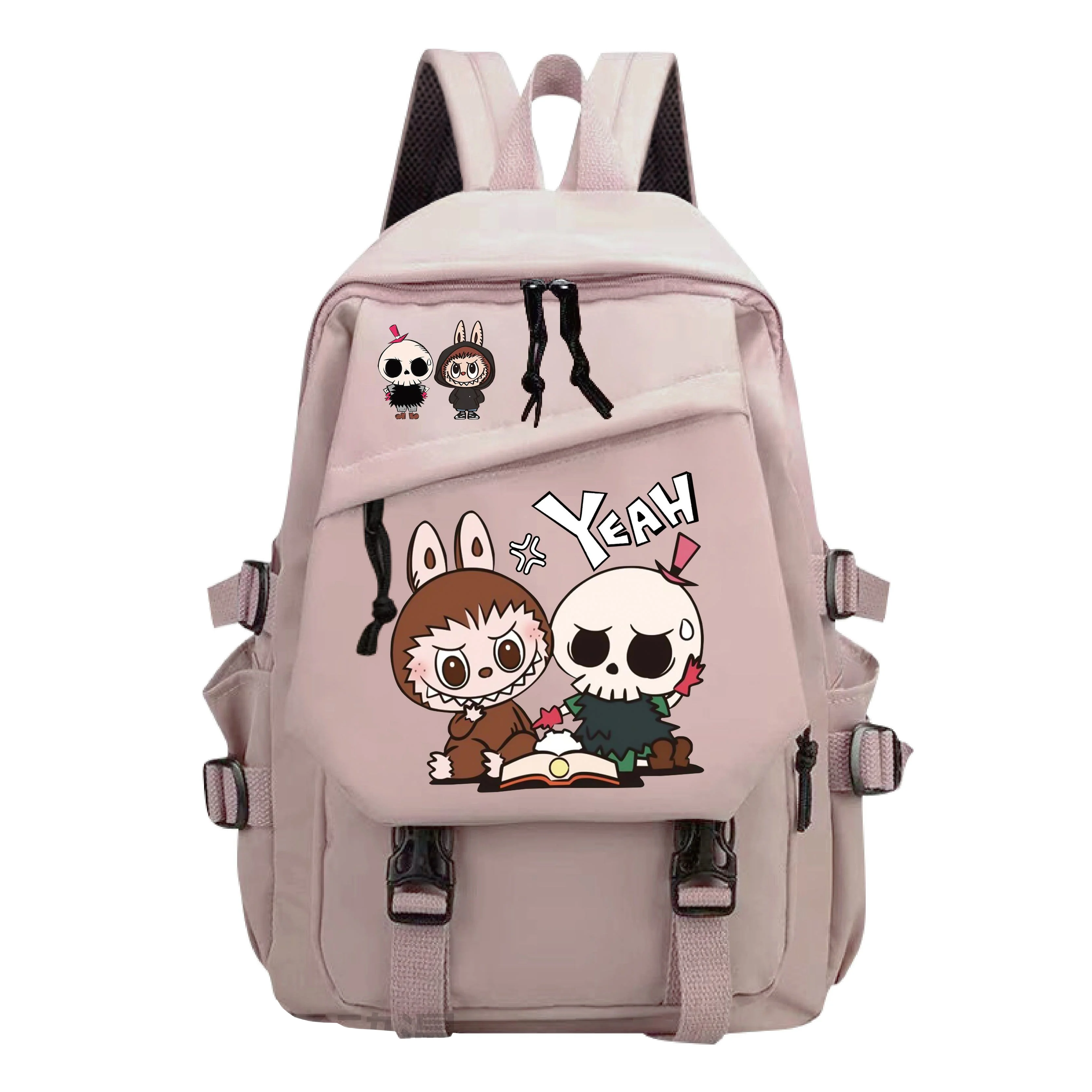 Chibi, Cute Kawaii, Pink Black White Green, Labubu, Student Kids Teens School Bags, Large Capacity Anime Backpacks Girls Boys