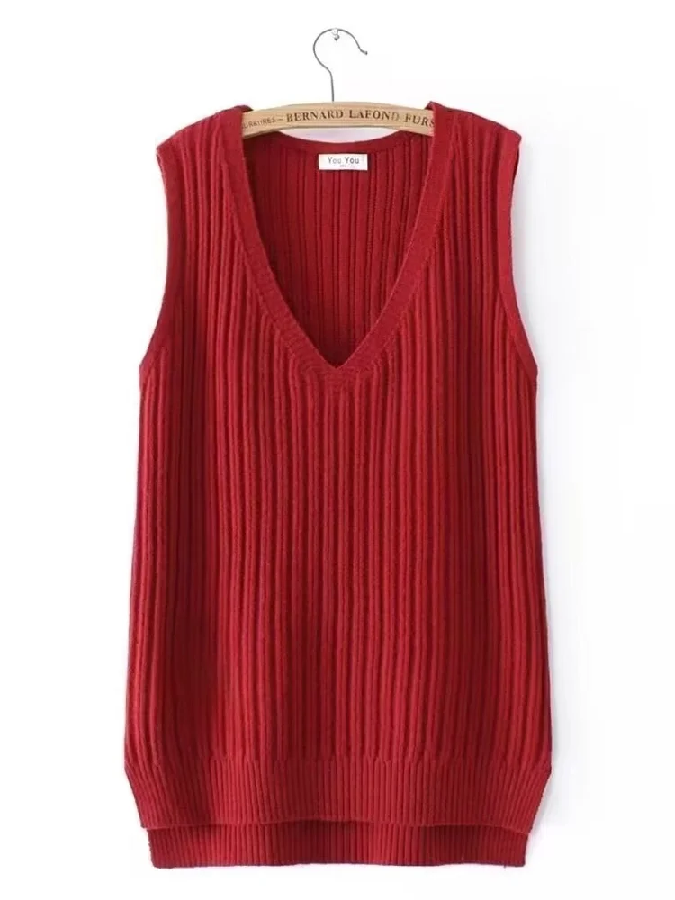 Suéter de punto suelto, chaleco de talla grande, monos Svel, ropa de abrigo informal Sle V-Ne para mujer de mediana edad, primavera y otoño