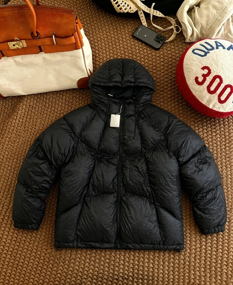 Black MERTRA Cotton-padded Coat Embroidered Label Zipper Hooded Jacket Men Women High Quality Loose Winter Keep Warm Parker Coat
