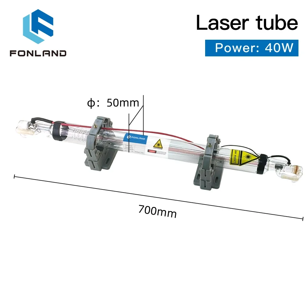 Imagem -04 - Fonland Tubo Laser Co2 40w Comprimento 700 mm Lâmpada Laser de Vidro para Máquina de Corte e Gravação a Laser Co2 Série K40 Garantia de Danos