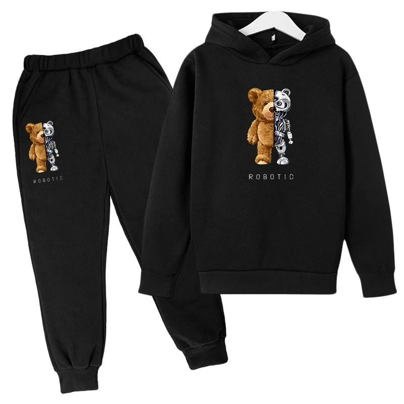 Kids Hoodie Creative Bear Top + Pants 2P Jacket Boys Girls Preschool 3-14 Years Beautiful Girl Sunshine Athleisure Set