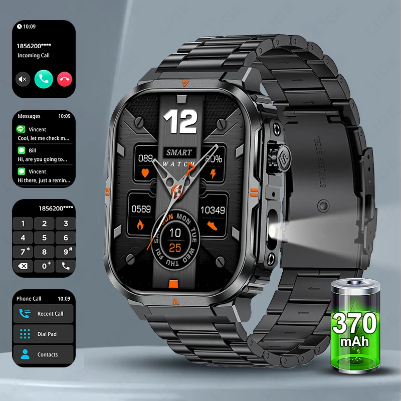 

LIGE New Smart Watch Men Bluetooth Call 2.01'' Large Screen Flashlight Watches Waterproof Outdoor Sport Fitness Smartwatch Women