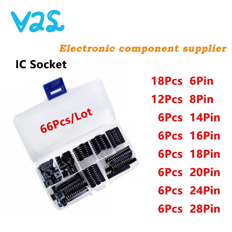 (66pcs/Lot) New DIP IC Sockets Adaptor Solder Type Socket Kit 6 8 14 16 18 20 24 28 Pin DIP-8 16-Pins DIP8 DIP16 IC Connector