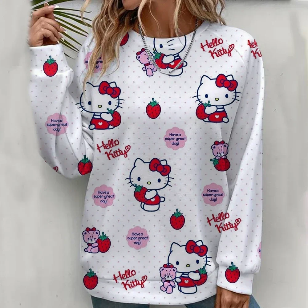 Bluza damska Hello Kitty z kreskówki anime, modna, codzienna, wygodna, z okrągłym dekoltem, na wiosnę i jesień, odzież 2026