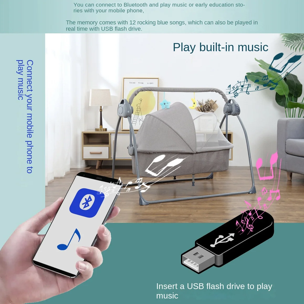 Baby Crib with Rocking Chair Electric Cradle Rocking Chair New Intelligent Wireless Children Furniture Put Sleep Newborn Shaker
